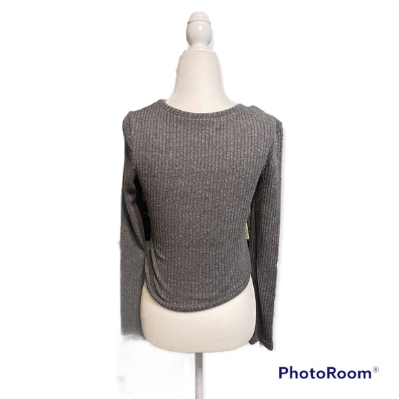grey soft long sleeve ribbed sweater top - Picture 3 of 3